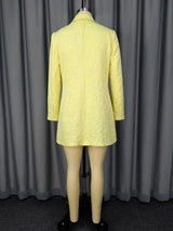 AOMEIDRESS Elegant Yellow Jacquard Blazer Dress Long Sleeve Gowns