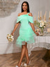 AOMEIDRESS Elegant Off Shoulder Mermaid Dress Tierred Ruffle Mesh Hem MintGreen / S