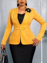 AOMEIDRESS Elegant Women Blazer Coats Button 3D Flower Office Outfits