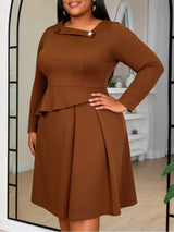 AOMEIDRESS Elegant A Line Dress Asymmetric Neck Long Sleeves Peplum