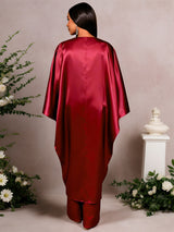 AOMEIDRESS Satin Two Piece Set Batwing Sleeve Dressy Wide Leg Pants
