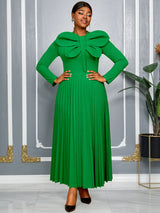 AOMEIDRESS A Line Pleated Dress with Long Sleeves Oversize 3D Flower