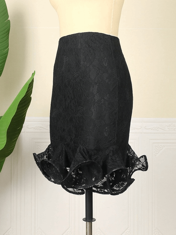 AOMEI Black Knee Length Package Hip Sheath Lace Skirt Woman
