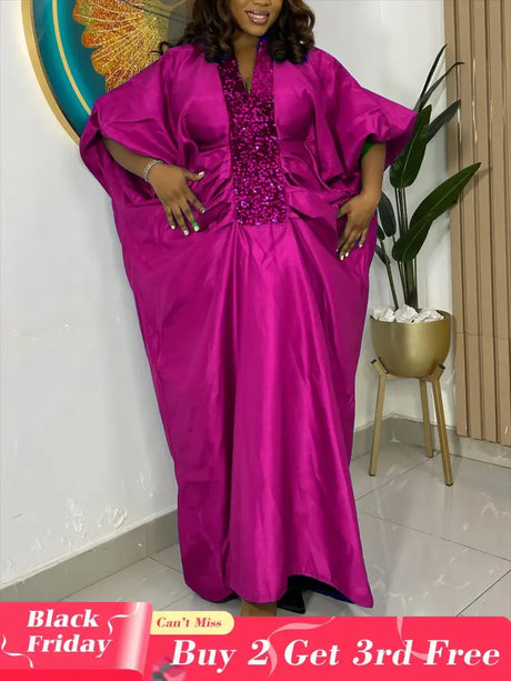 African Dresses for Women Elegant Shiny Bubu Dresses Sequined Patchwork