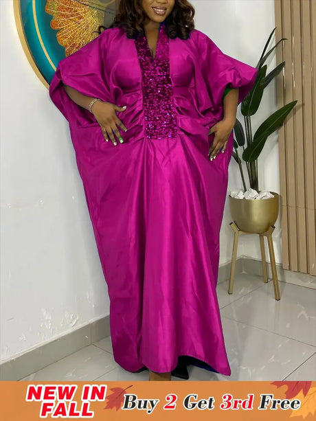 African Dresses for Women Elegant Shiny Bubu Dresses Sequined Patchwork