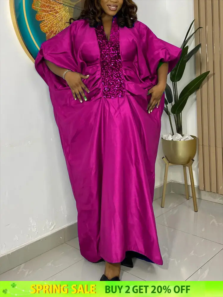 African Dresses for Women Elegant Shiny Bubu Dresses Sequined Patchwork