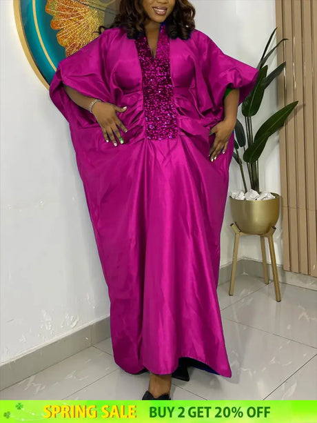 African Dresses for Women Elegant Shiny Bubu Dresses Sequined Patchwork