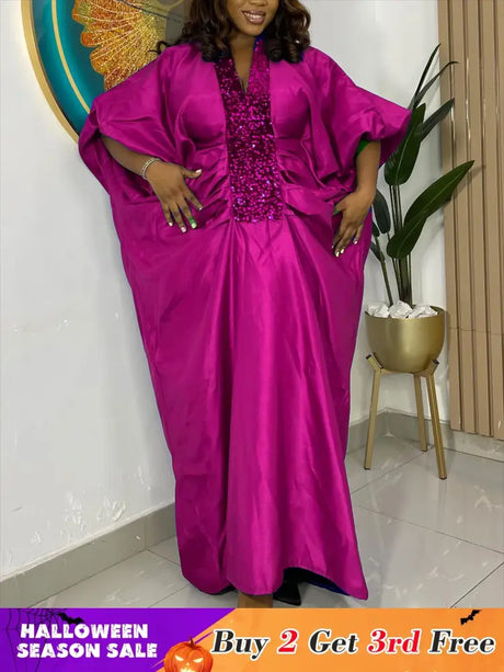 African Dresses for Women Elegant Shiny Bubu Dresses Sequined Patchwork