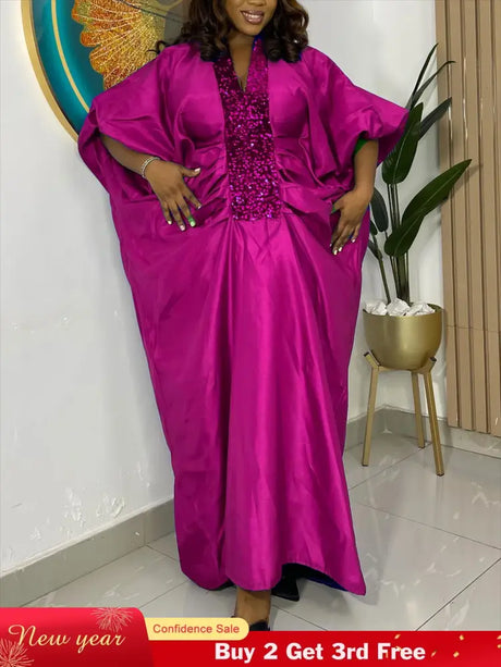 African Dresses for Women Elegant Shiny Bubu Dresses Sequined Patchwork