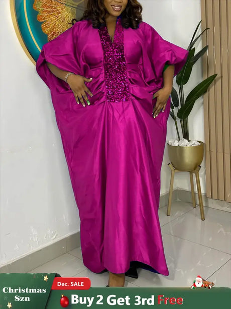 African Dresses for Women Elegant Shiny Bubu Dresses Sequined Patchwork