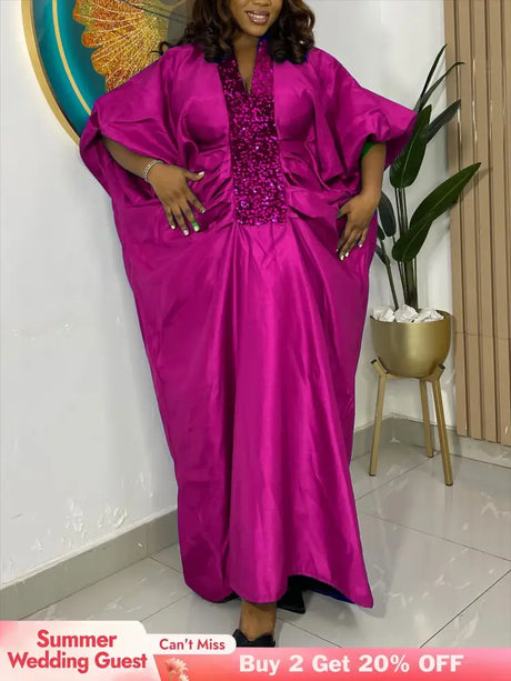 African Dresses for Women Elegant Shiny Bubu Dresses Sequined Patchwork