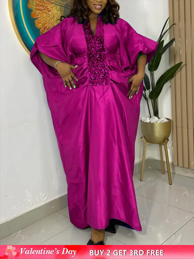 African Dresses for Women Elegant Shiny Bubu Dresses Sequined Patchwork