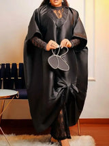 African Elegant Shiny Bubu Dresses Women Two Pieces Set Lace Inside Dress