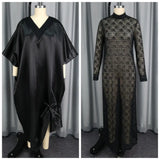 African Elegant Shiny Bubu Dresses Women Two Pieces Set Lace Inside Dress