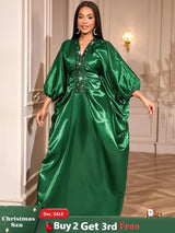 African Green Dresses Women Elegant Shiny Bubu Dresses Sequined Robes Green / One Size
