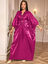 African Green Dresses Women Elegant Shiny Bubu Dresses Sequined Robes Rose / One Size