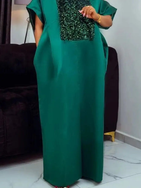 African Shiny Bubu Dresses Patchwork Sequined Elegant Africa Clothing Green / One Size