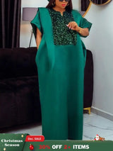 African Shiny Bubu Dresses Patchwork Sequined Elegant Africa Clothing Green / One Size