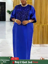 African Shiny Sequined Boubou Dresses Women Kaftan Church Clothing