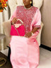 African Shiny Sequined Boubou Dresses Women Kaftan Church Clothing Pink / One Size