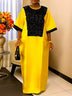 African Shiny Sequined Boubou Dresses Women Kaftan Church Clothing Yellow / One Size