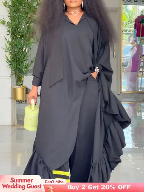 African Two Pieces Set Elegant Bubu Dresses Women High Waist Wide Leg Pants