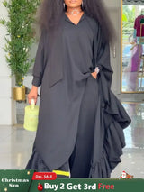 African Two Pieces Set Elegant Bubu Dresses Women High Waist Wide Leg Pants