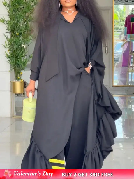 African Two Pieces Set Elegant Bubu Dresses Women High Waist Wide Leg Pants