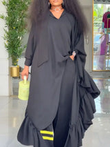 African Two Pieces Set Elegant Bubu Dresses Women High Waist Wide Leg Pants black / S M