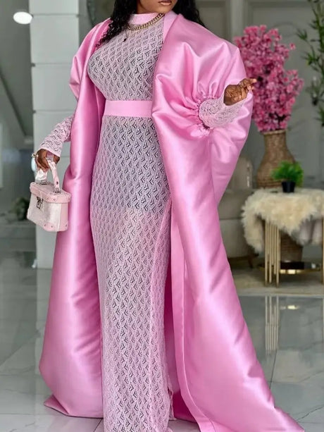 African Two Pieces Set Elegant Women Bubu Dresses Lace Inside Dress