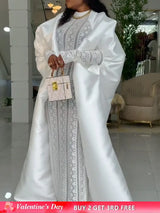 African Two Pieces Set Elegant Women Bubu Dresses Lace Inside Dress WHITE / S