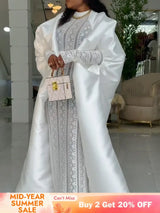 African Two Pieces Set Elegant Women Bubu Dresses Lace Inside Dress WHITE / S