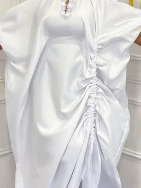 African Women Elegant Shiny Boubou Dresses Loose Traditional Clothing White / One Size
