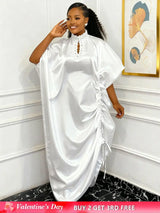 African Women Elegant Shiny Boubou Dresses Loose Traditional Clothing White / One Size