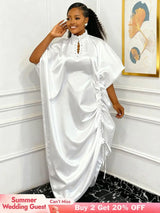 African Women Elegant Shiny Boubou Dresses Loose Traditional Clothing White / One Size