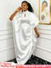 African Women Elegant Shiny Boubou Dresses Loose Traditional Clothing White / One Size