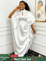 African Women Elegant Shiny Boubou Dresses Loose Traditional Clothing White / One Size