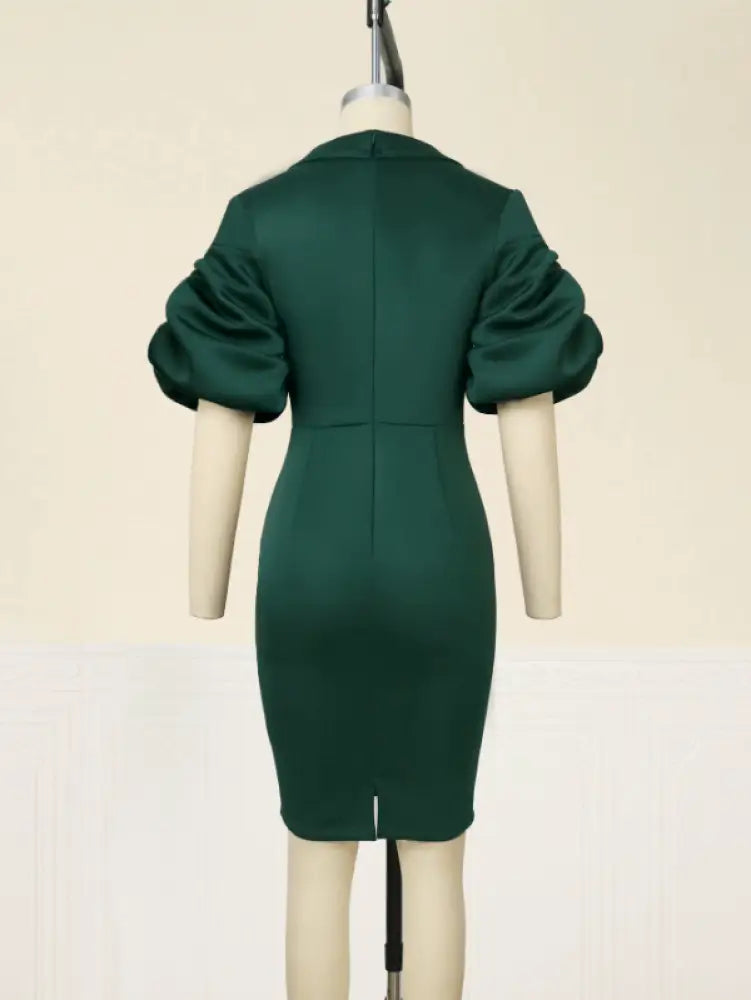 AOMEI 2023 V Neck Short Puff Sleeve Green Dress