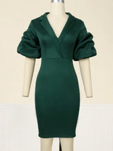 AOMEI 2023 V Neck Short Puff Sleeve Green Dress