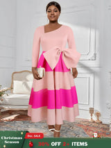 AOMEI Asymmetrical Collar Pink Dress A Line Midi