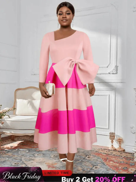 AOMEI Asymmetrical Collar Pink Dress A Line Midi