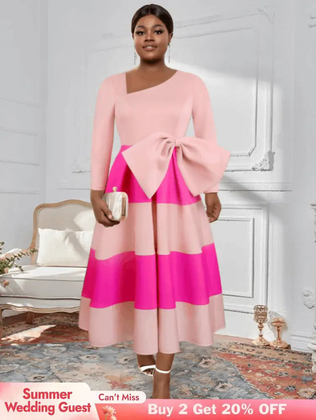 AOMEI Asymmetrical Collar Pink Dress A Line Midi