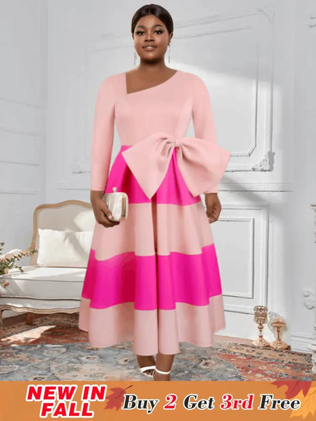 AOMEI Asymmetrical Collar Pink Dress A Line Midi