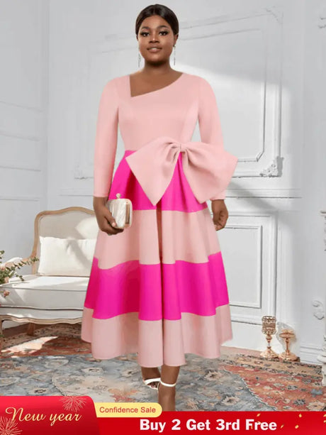 AOMEI Asymmetrical Collar Pink Dress A Line Midi