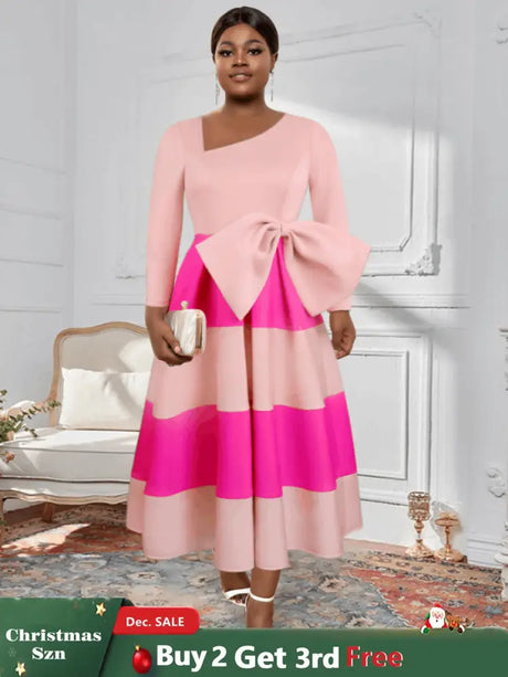 AOMEI Asymmetrical Collar Pink Dress A Line Midi