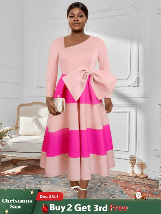AOMEI Asymmetrical Collar Pink Dress A Line Midi