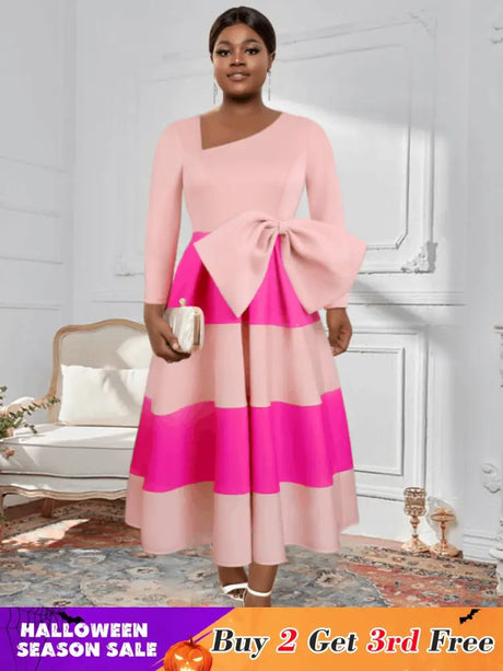 AOMEI Asymmetrical Collar Pink Dress A Line Midi