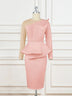 AOMEI Beading Mesh Patchwork Office Dress Midi Pink / S