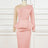 AOMEI Beading Mesh Patchwork Office Dress Midi Pink / S