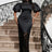 shiny black lace patchwork dress for women